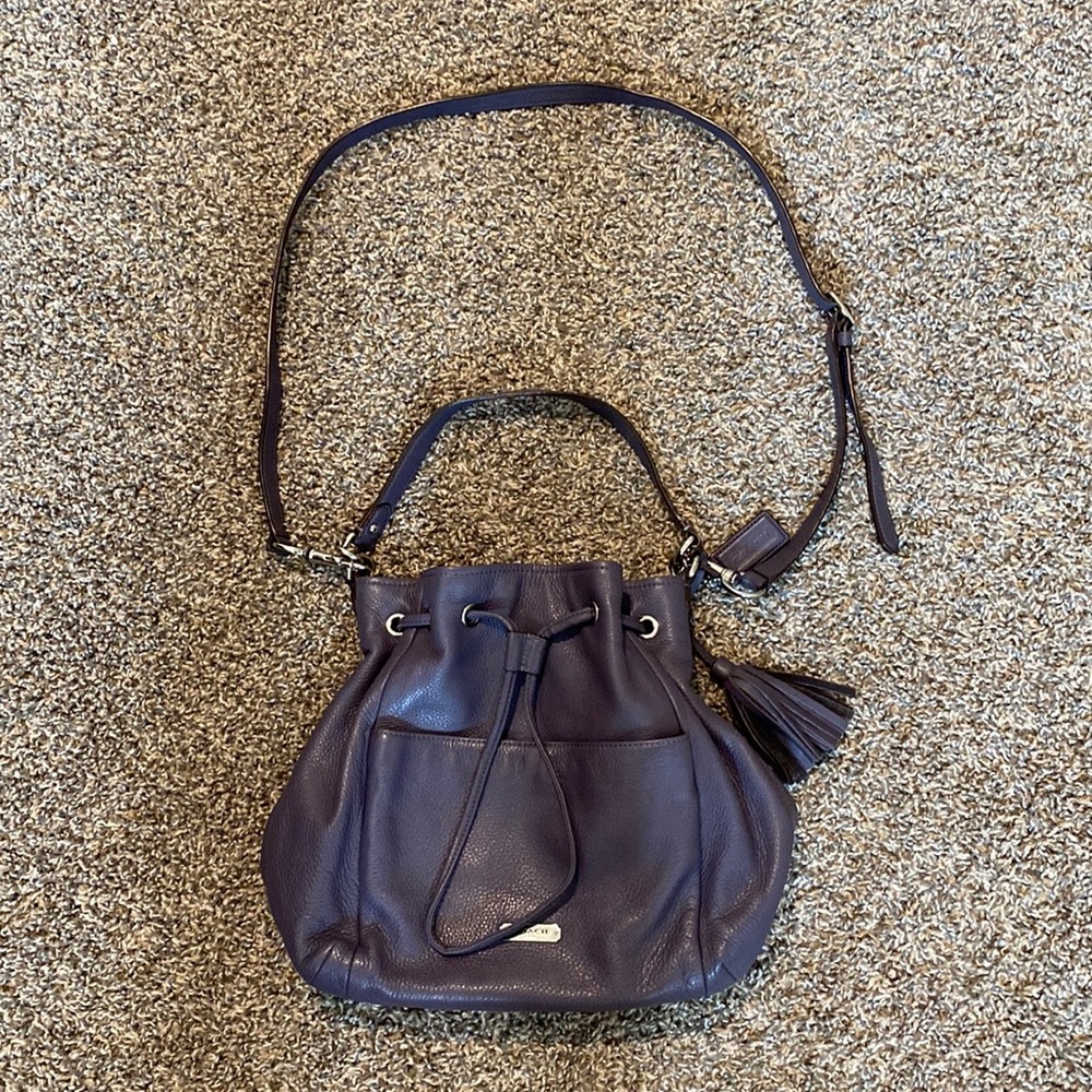 Coach Gray Avery Pebbled Leather Drawstring Hobo Bag